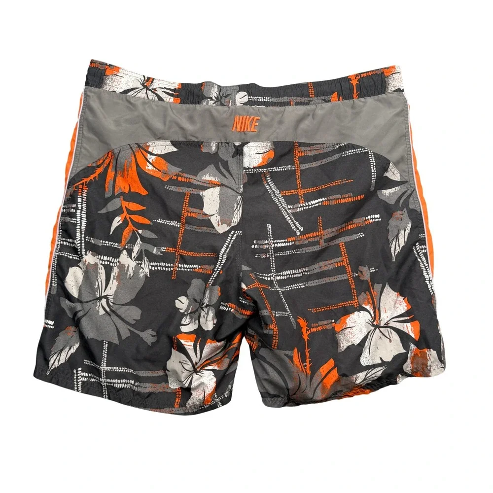 Nike Men's XL Black Orange Floral Board Shorts Swim Trunks Drawstring Pockets